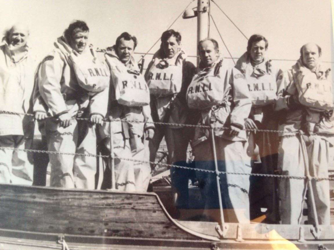 David Brunton, third left, with his brothers on the lifeboat (Dunbar RNLI/PA)