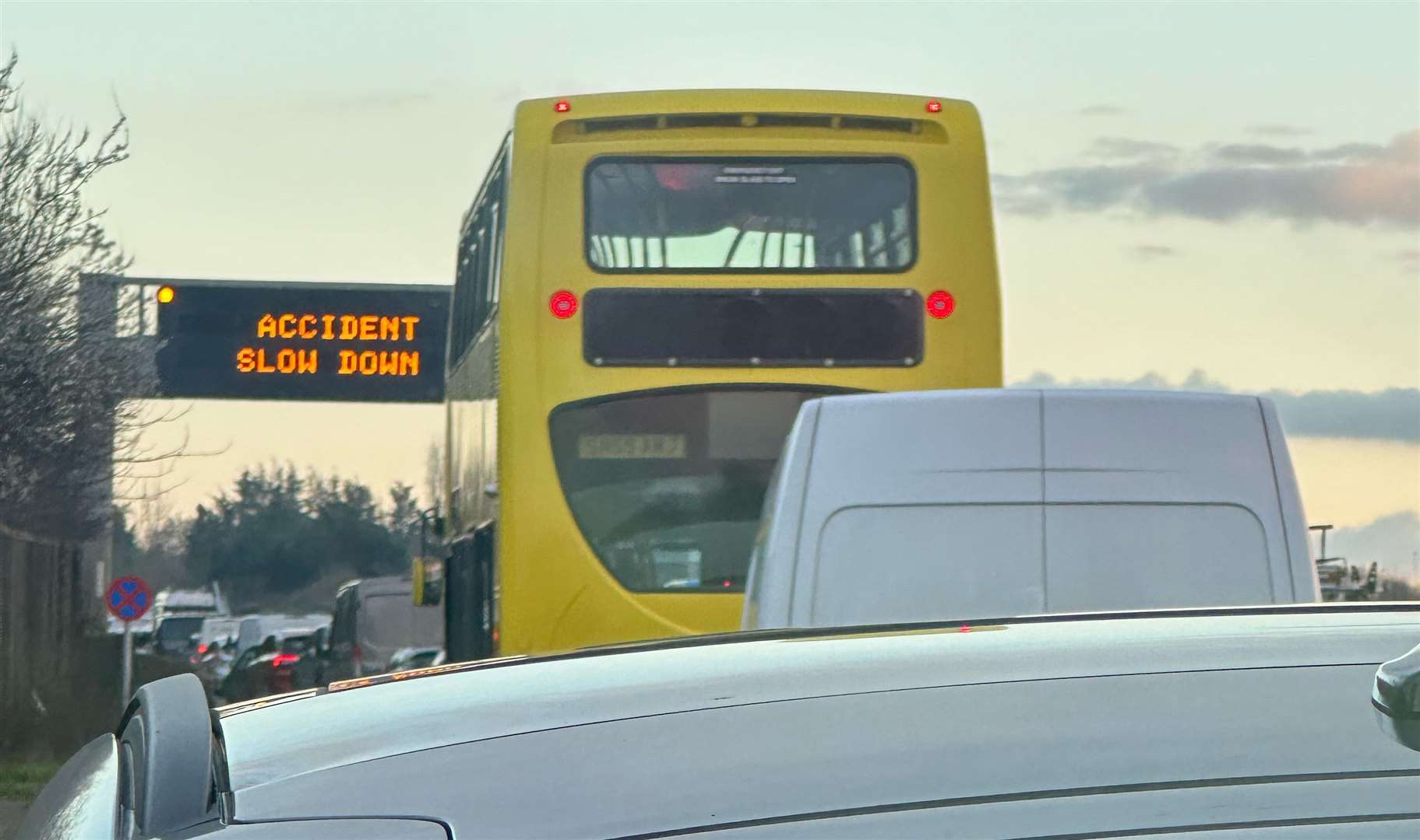 A two-car crash closed the A20. Picture: David Boswell