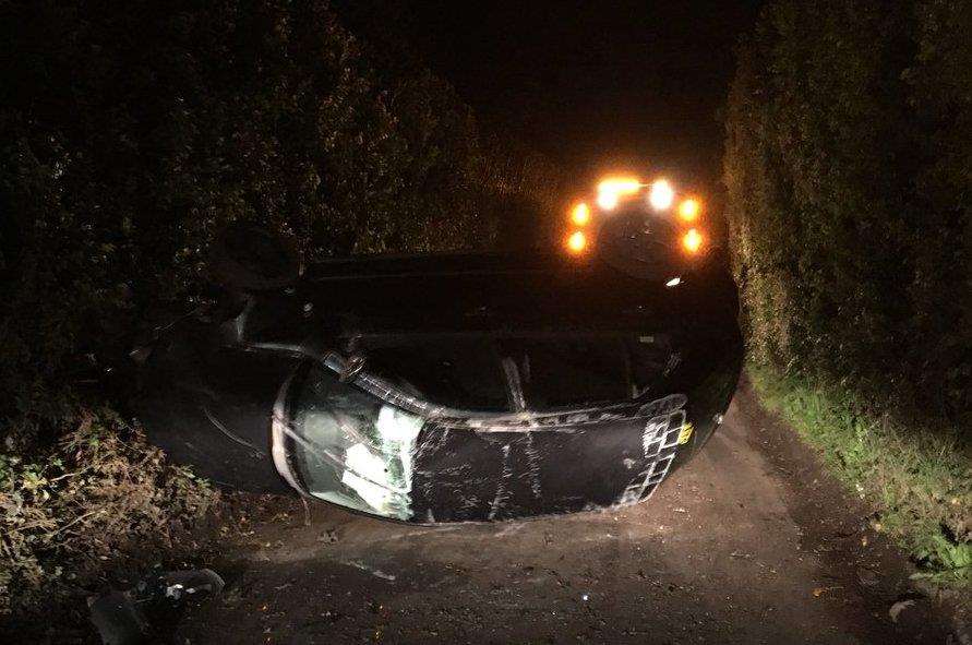 A car overturned in Caring Lane, Maidstone. Photo: Kent Police RPU (1658613)