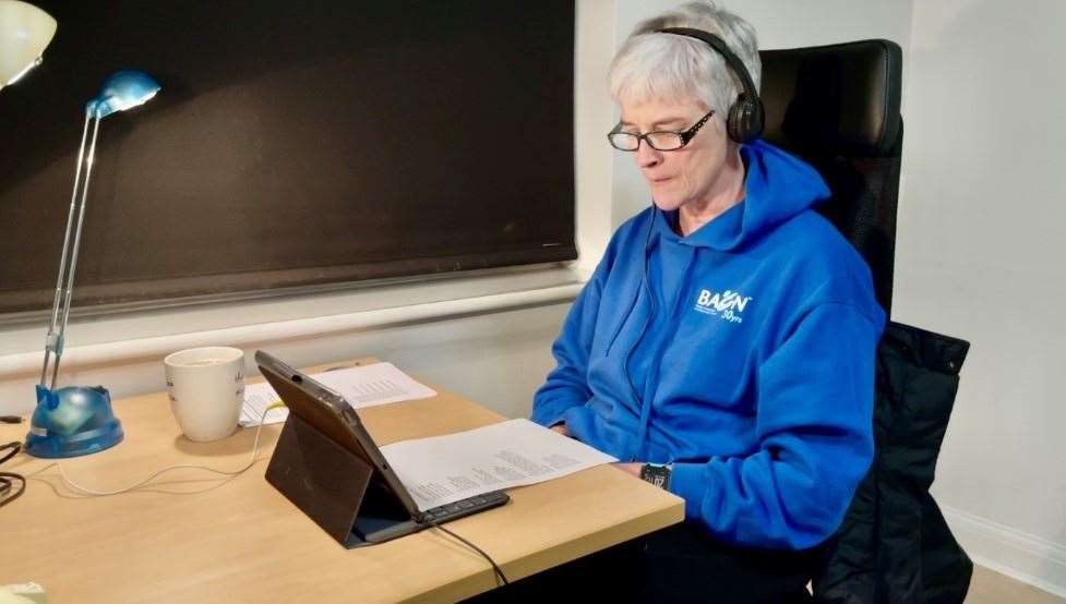 Catherine Plowright recording her part of the charity single