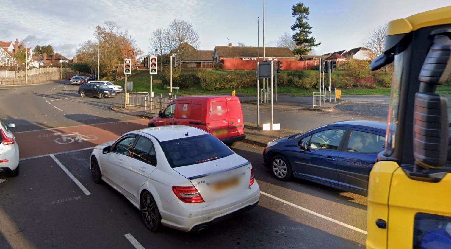 A28 Canterbury Road in Ashford is fully blocked after a crash. Picture: Google