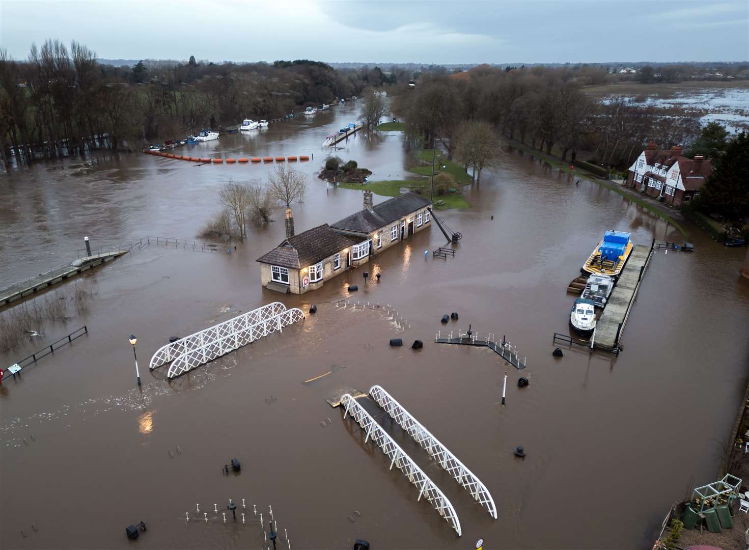 Flood water at Naburn Lock on the outskirts of York (Danny Lawson/PA)