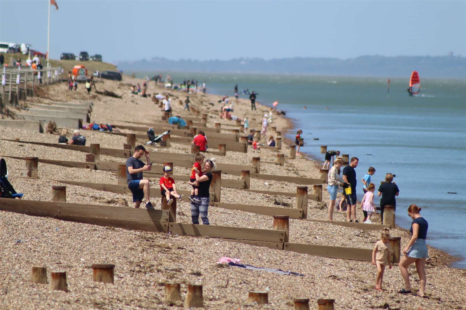 People on the beach at The Leas, Minster, Sheppey - but keeping social distancing during the coronavirus lockdown