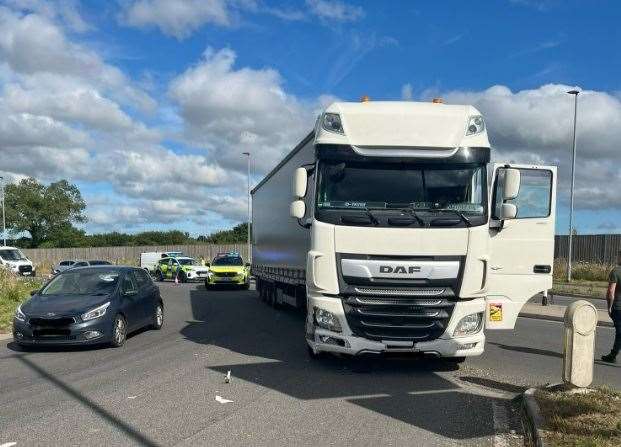 Bad Munstereifel Road in Ashford was shut yesterday following a car and lorry crash. Picture: British Transport Police