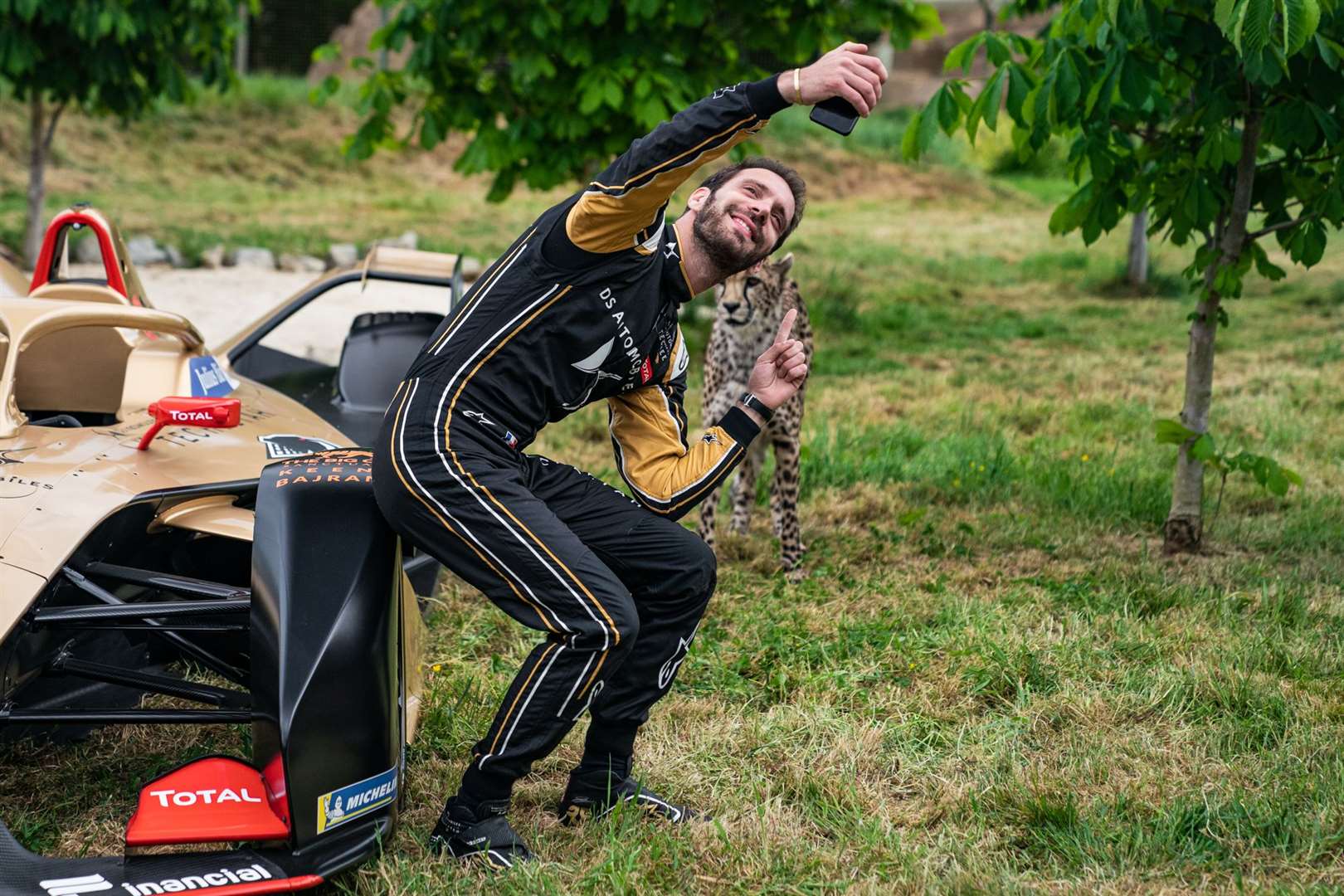 Former F1 star Jean-Eric Vergne enjoyed his visit to the Big Cat Sanctuary. Picture: DS TECHEETAH