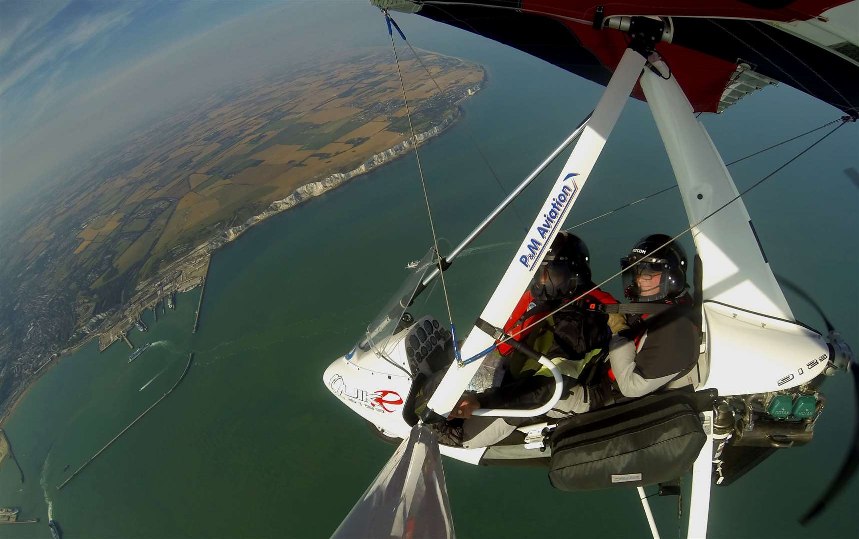 Geoff Hall and his co-pilot flying over the English Channel. Picture: Geoff Hall