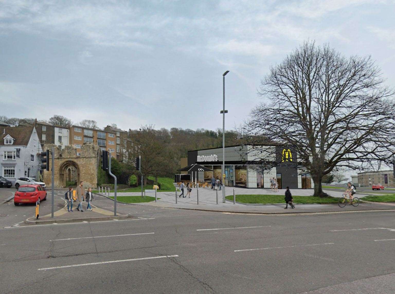 A CGI shows St James’ Church and what the planned McDonald's could look like in Dover. Picture: Planware Ltd