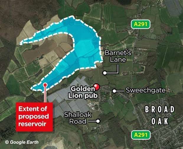 A map of the planned Broad Oak reservoir