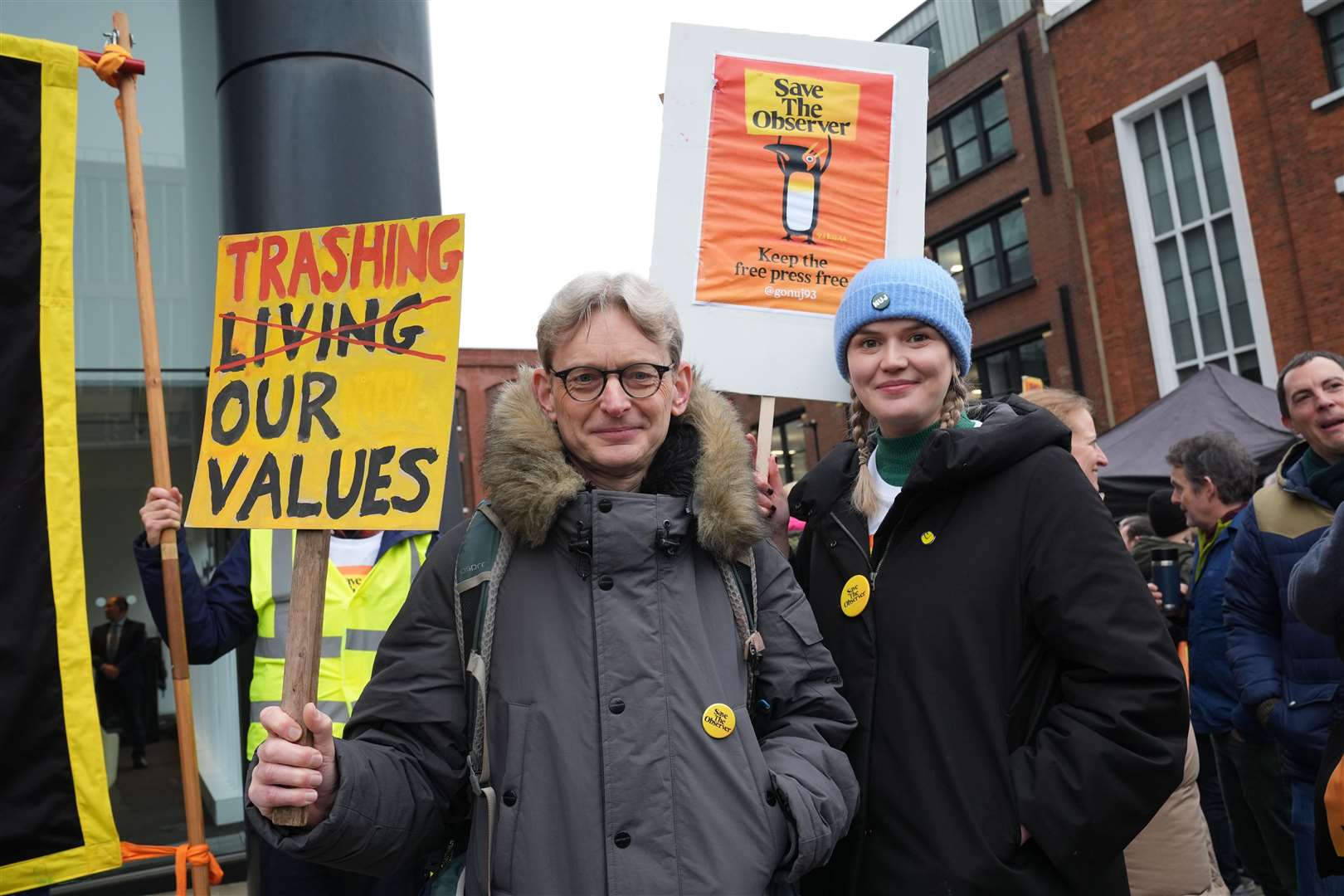 Members of the National Union of Journalists from The Guardian and The Observer protesting in Kings Cross, London on December 12 (Lucy North/PA)