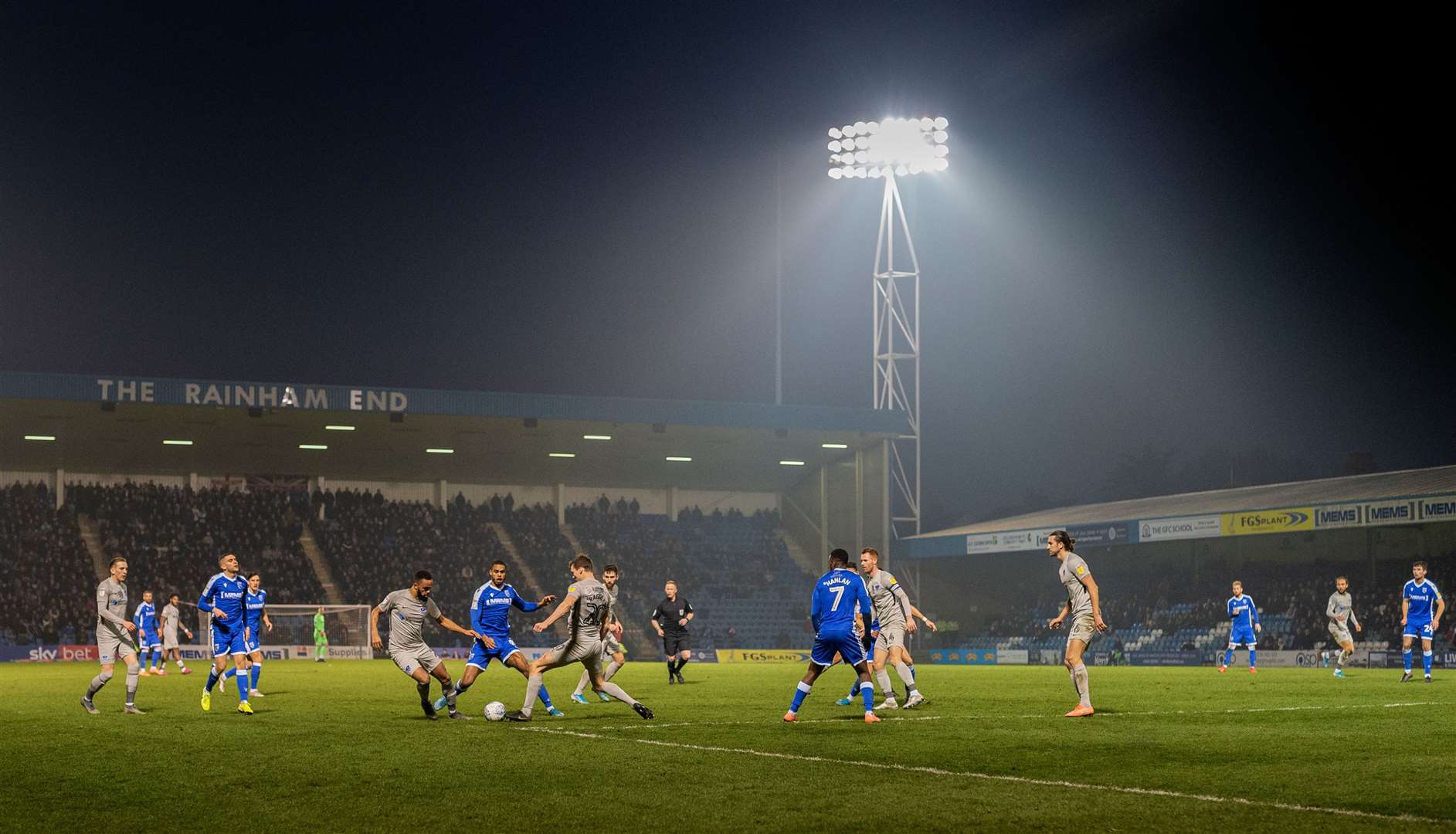 Gillingham taking on Portsmouth under the lights at Priestfield in January Picture: Ady Kerry