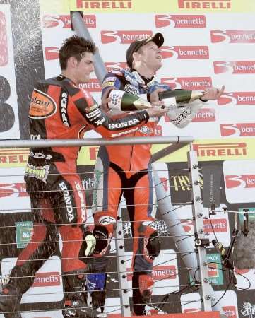 Shane Byrne in celebratory mood at Brands Hatch