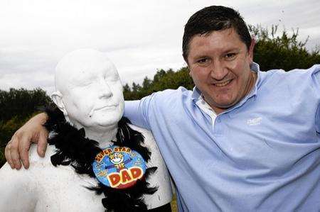 Phil Wright with a plaster cast of his bust for the makeup artists to prepare his costume