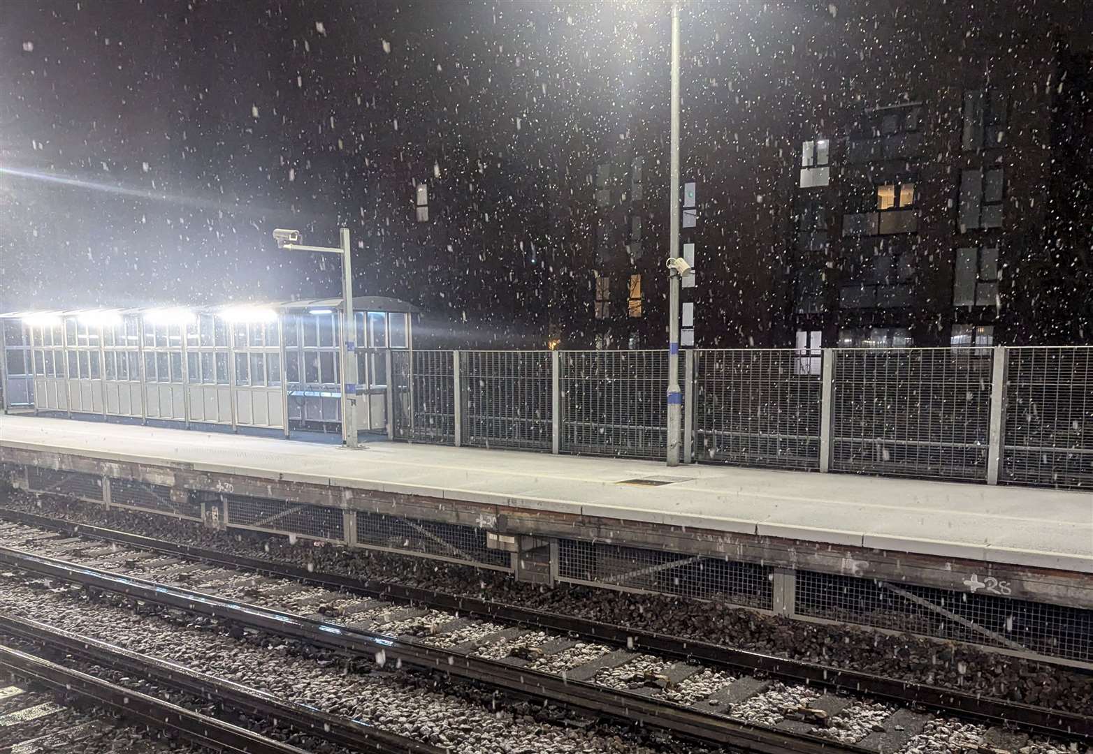 Snow at Rochester railway station last night