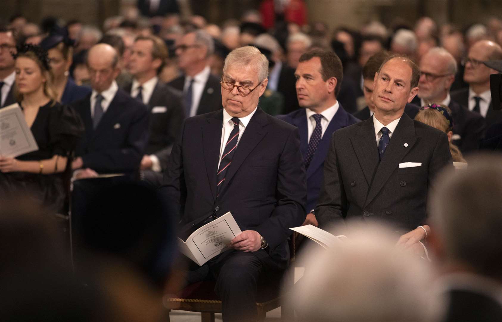 The Duke of York (centre) and the Earl of Wessex (right) during the service (Richard Pohle/The Times/PA)