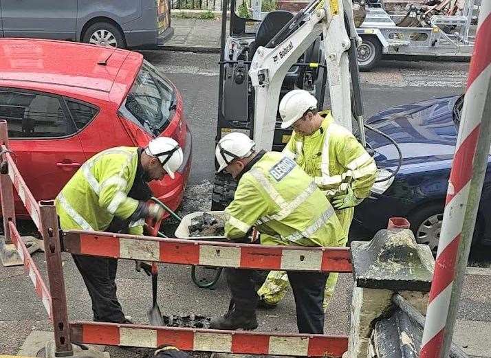 The pavement was dug up to disconnect the flats in Athelstan Road, Cliftonville, from the grid