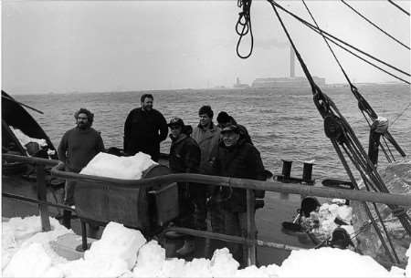 On board the Medway Rhino taking vital medicines from Sheerness Docks during heavy snow in 1987 are, from left to right, Derek Collins, Kevin Tillett, Neil McKenzie, Stephen Spoor, Robin Fray and Len MacGoven.