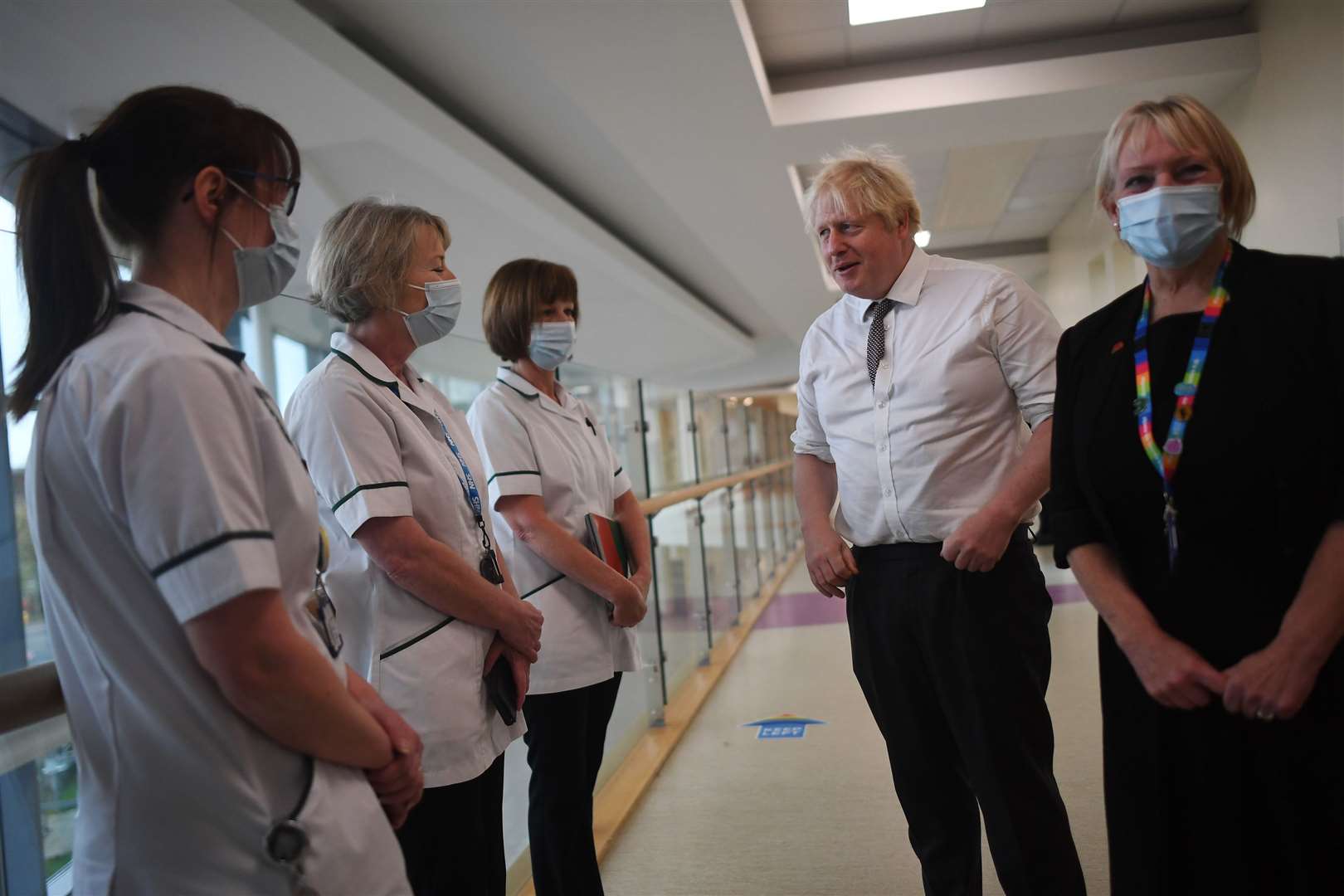 Prime Minister Boris Johnson meets with medical staff during a visit to Hexham General Hospital in Northumberland (Peter Summers/PA)