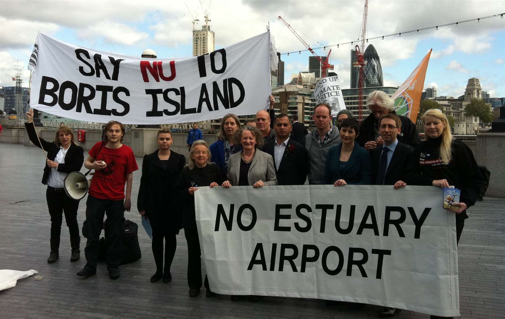 Opponents of a Thames Estuary airport protesting outside City Hall in London. Picture: Tristan Osborne