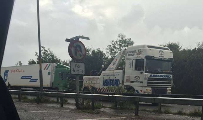 The lorry had slipped into a ditch