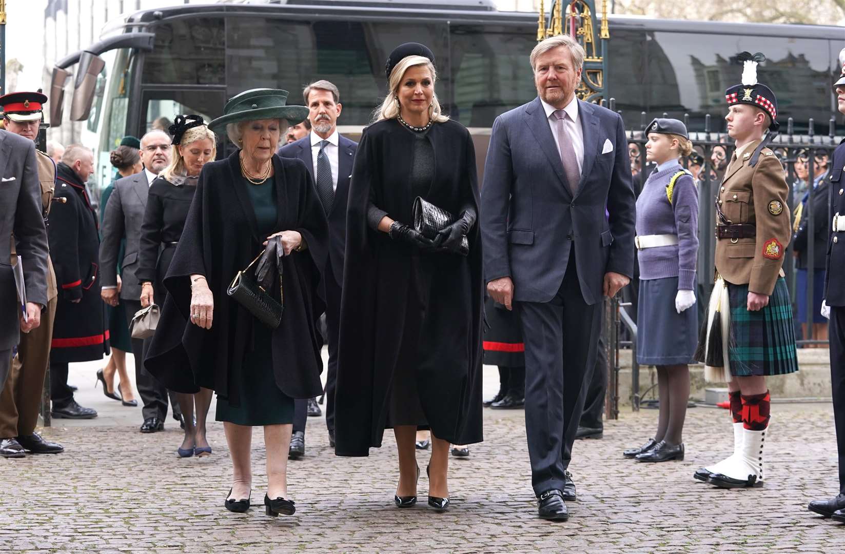 Princess Beatrix of the Netherlands, Queen Maxima of the Netherlands and King Willem-Alexander of the Netherlands (Kirsty O’Connor/PA)