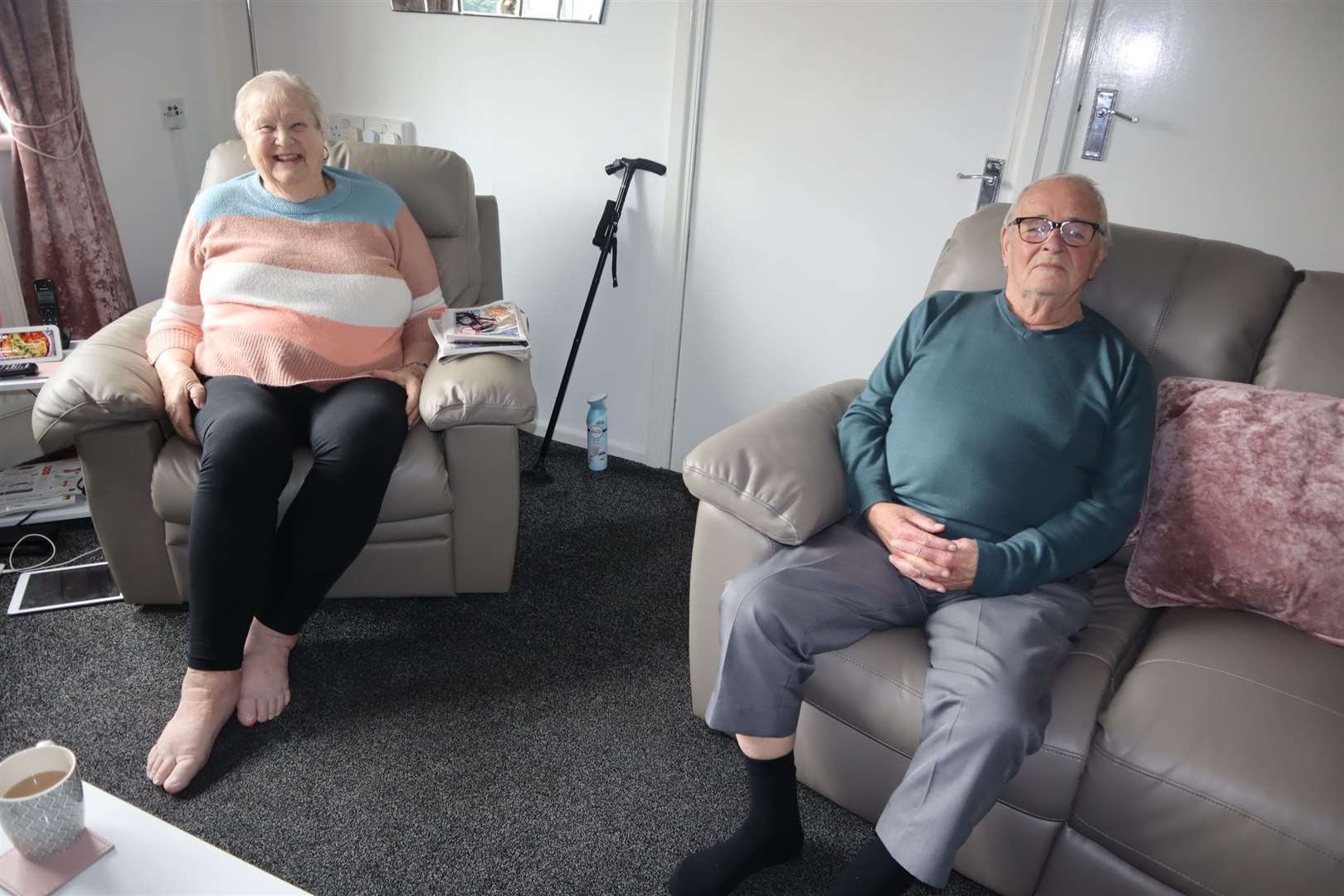 Jean and Willie Walsh at The Maples, The Broadway, Minster, Sheppey, complaining that Optivo won't let them keep their rubbish bins upstairs