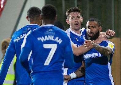 Alex Jakubiak scores Gillingham's equaliser Picture: Ady Kerry (24270684)