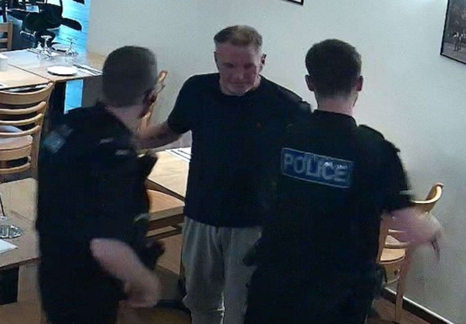 CCTV shows the moment "dine and dasher" Anthony Lamont is arrested at Don Vincenzo Italian restaurant in Rochester high streetPicture: Don Vincenzo