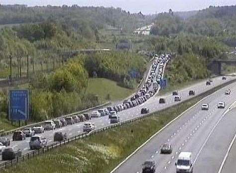 Queues of traffic at Junction 8 for Leeds Castle. Picture by The Highways Agency.