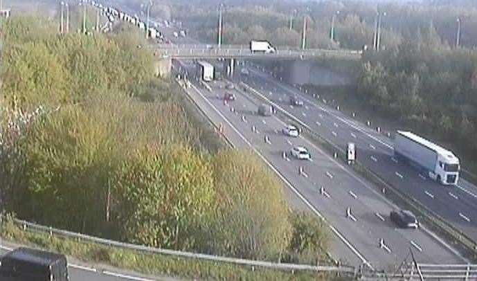 There is heavy traffic on the M20 between Ashford and Maidstone due to a broken down lorry. Picture: KCC Highways
