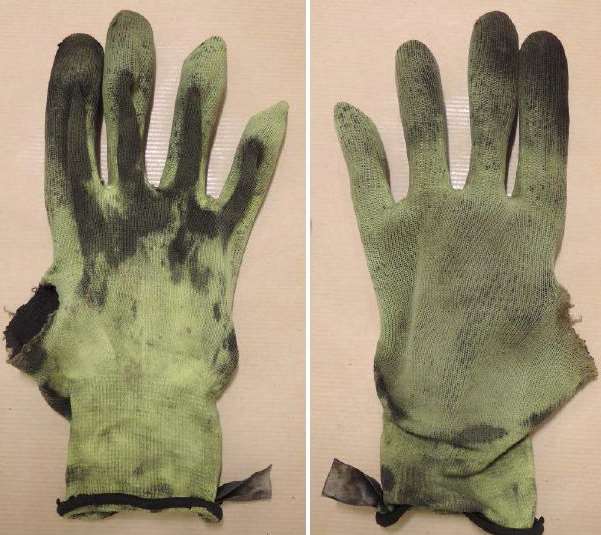 A pair of workman's gloves found at the scene. Picture: Kent Police