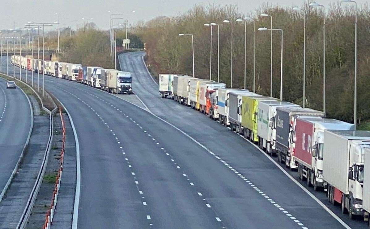 Lorries queue at Eurotunnel Picture: Barry Goodwin