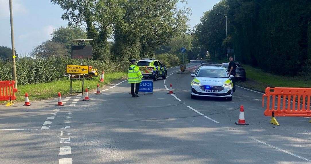 Crews remain at the scene of the bungalow explosion in Canterbury Road, Charing.