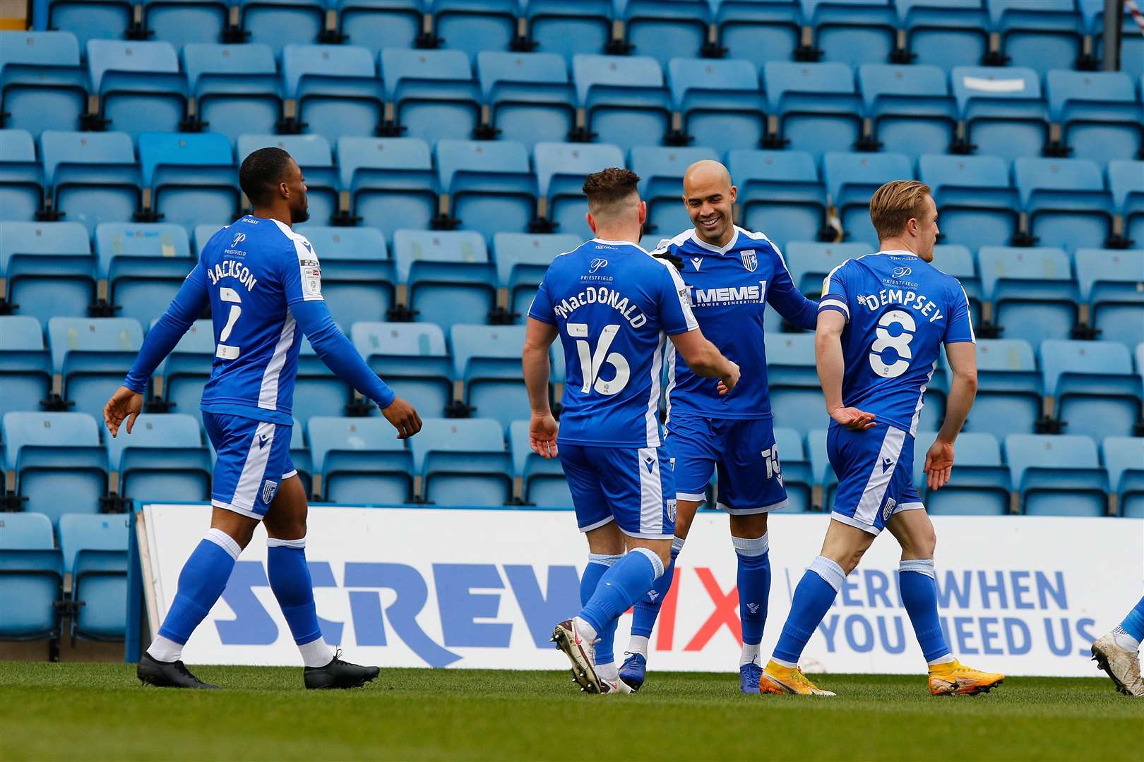 Gillingham midfielder Jordan Graham celebrates opening the scoring against Doncaster Picture: Andy Jones