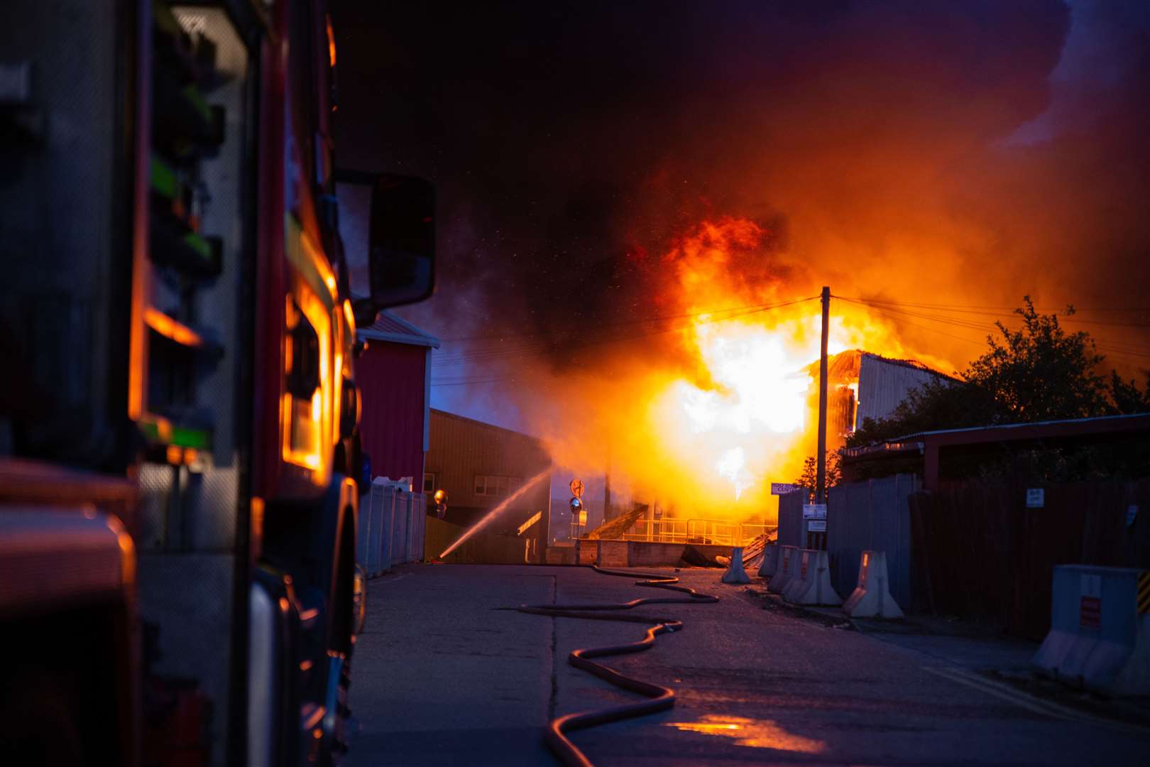 A huge fire destroyed an industrial unit near Hoo Marine Park. Photo from Kent Fire and Rescue Service