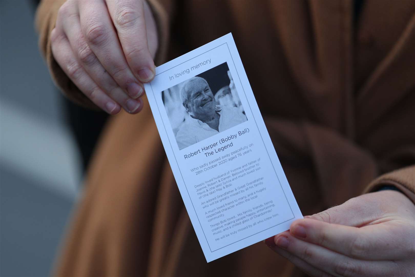 A memorial card for comedian Bobby Ball (Peter Byrne/PA)