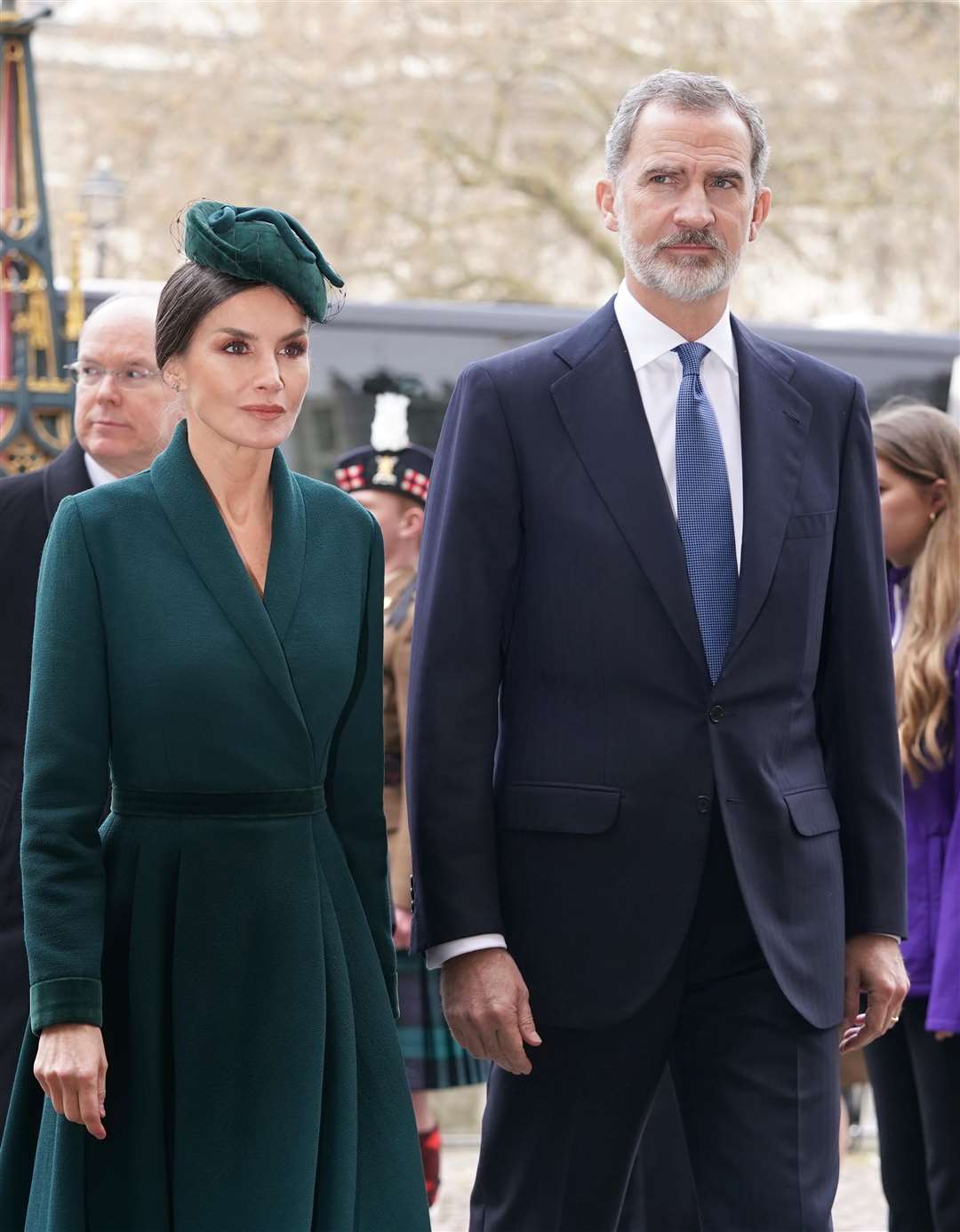 Queen Letizia of Spain and King Felipe VI of Spain arriving for a Service of Thanksgiving for the life of the Duke of Edinburgh, at Westminster Abbey in London, on Tuesday March 29 2022 (Kirsty O’Connor/PA)