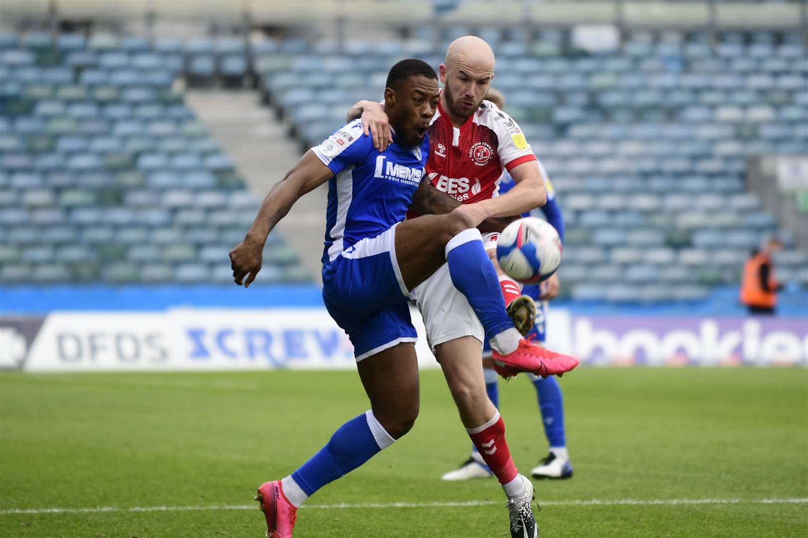 Ryan Jackson battles for control against Fleetwood in 2020 Picture: Barry Goodwin