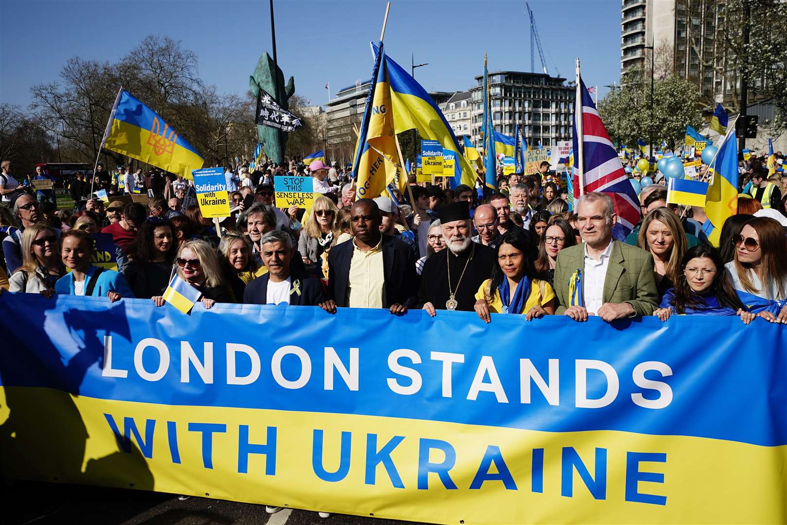 Mayor of London Sadiq Khan takes part in a solidarity march in London for Ukraine, following the Russian invasion (Aaron Chown/PA)