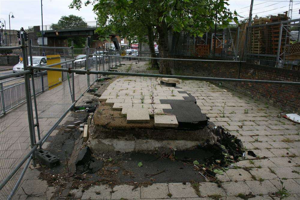 The pavement has risen out of the ground in Commercial Road, Strood