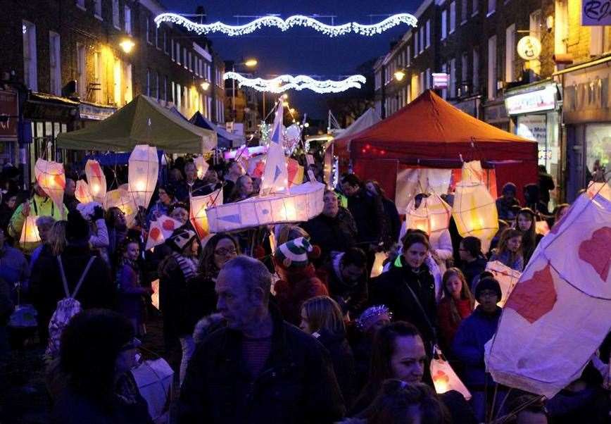 Sheerness Lantern Parade and Christmas lights near the clock tower last weekend