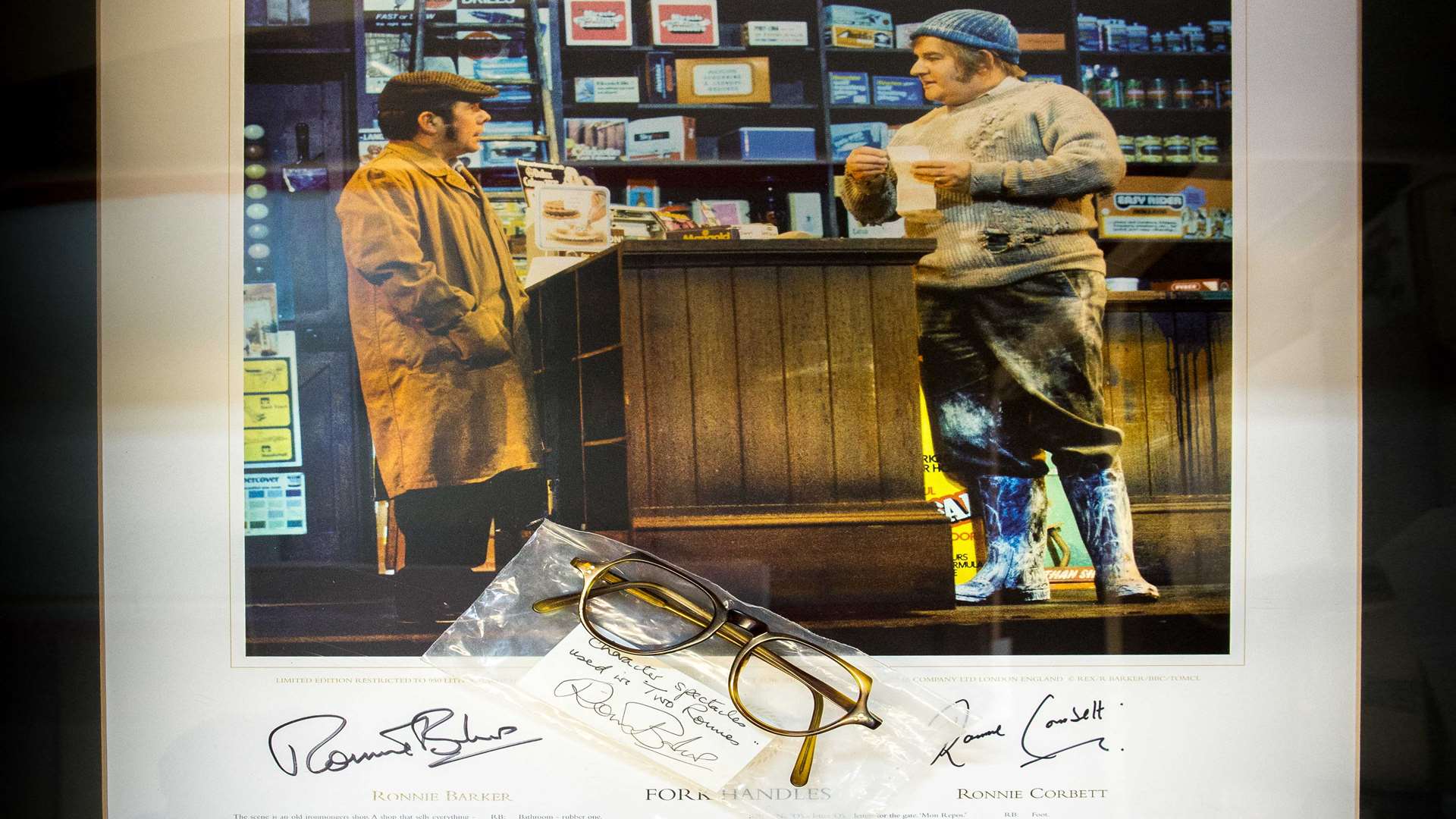 A signed print of the Fork Candles script and spec used by The Two Ronnies is part of the auction lot. Pic: Chloe Humenko/Hansons