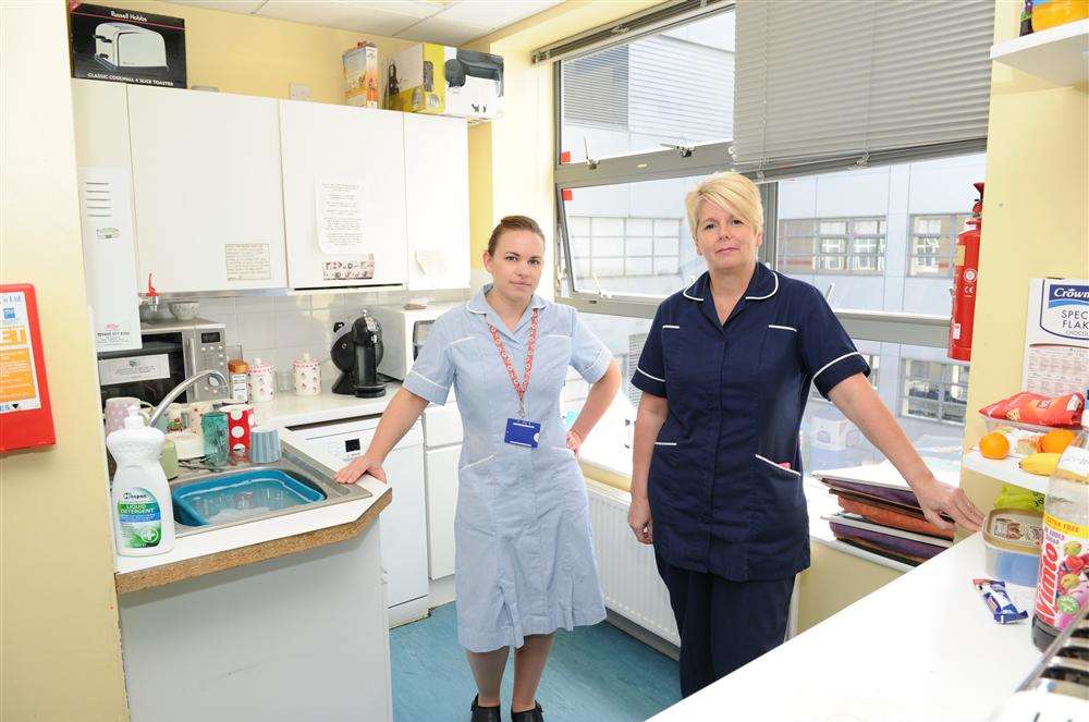 Sarah Newman and Jackie Matthews in the staff room