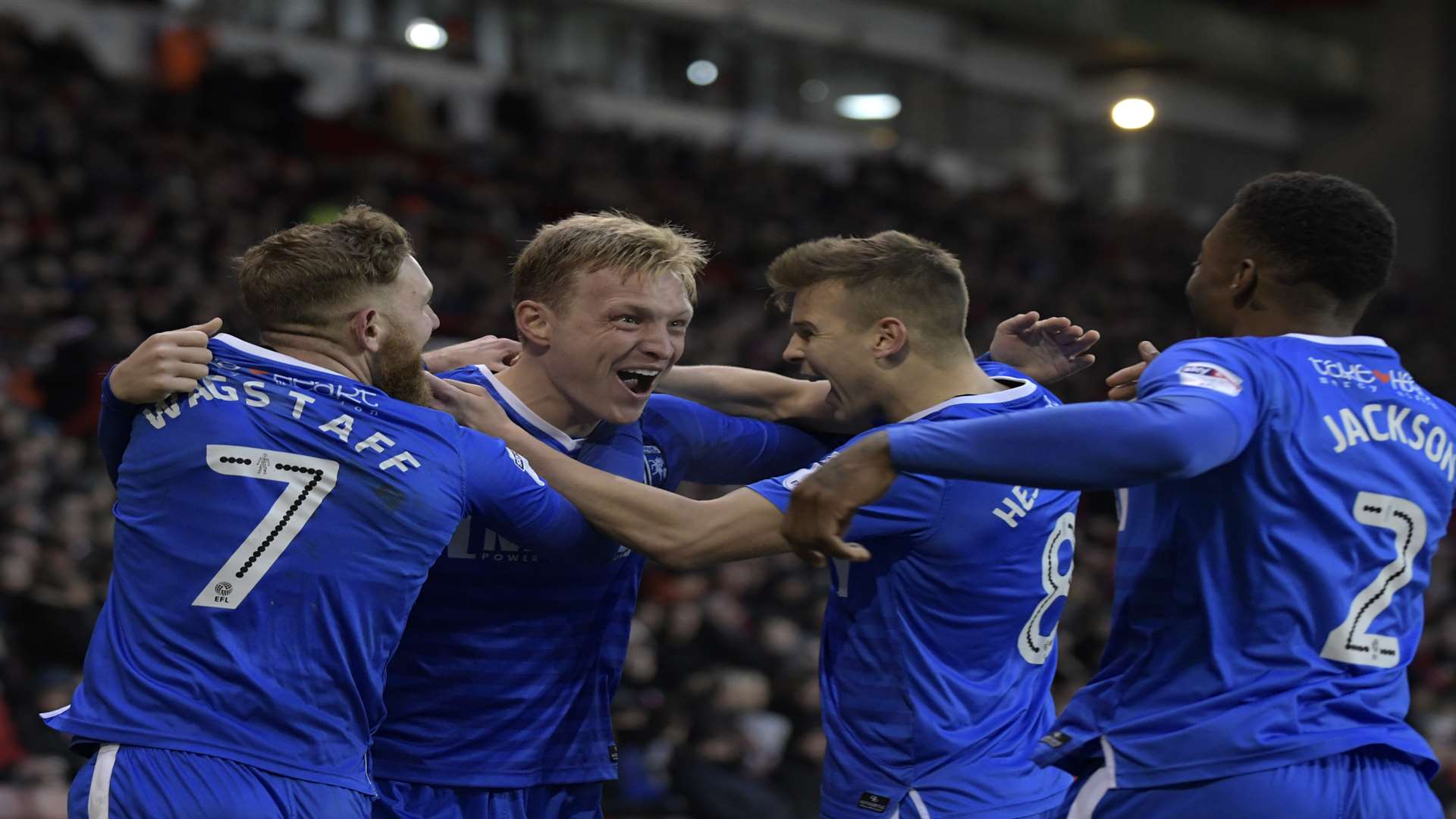 Josh Wright celebrates his opening goal