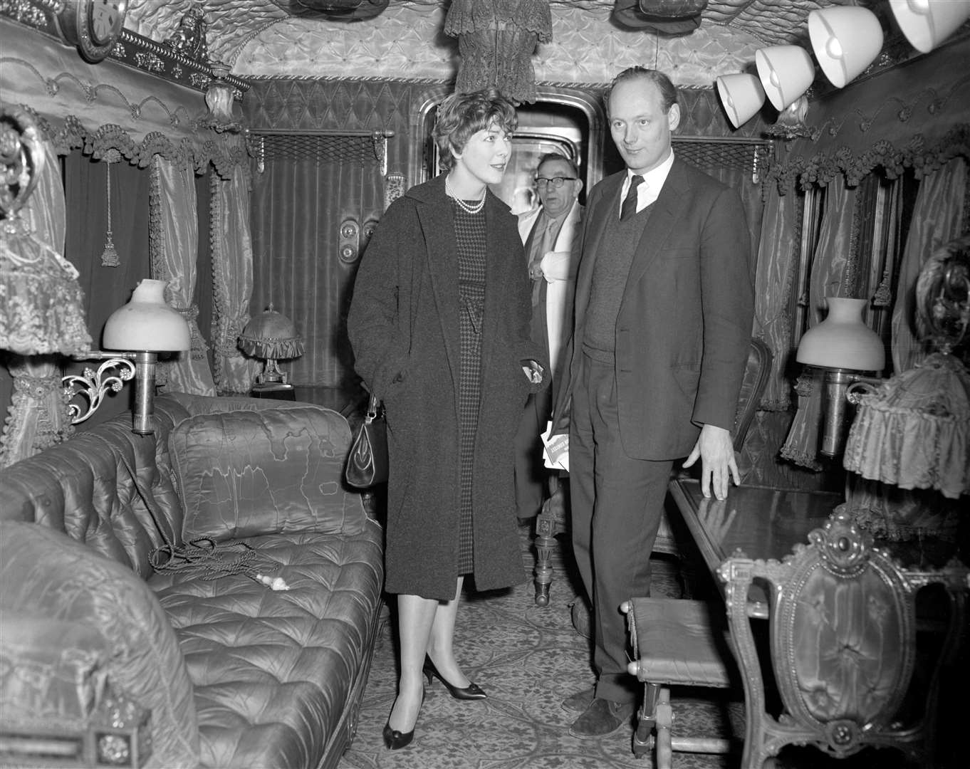 The interior of Queen Victoria’s railway coach, on show at Earl’s Court in 1959 (PA)