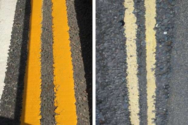Heritage yellow lines in The Hill, Cranbrook have been painted over with 'garish' paint. Picture: Seán Holden