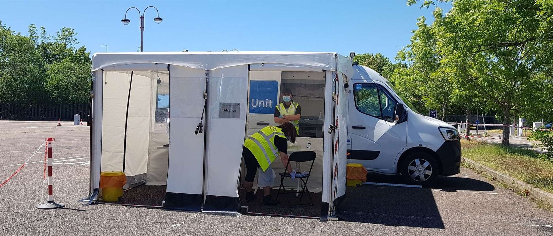 A mobile testing unit at Wincheap Park and Ride, Canterbury