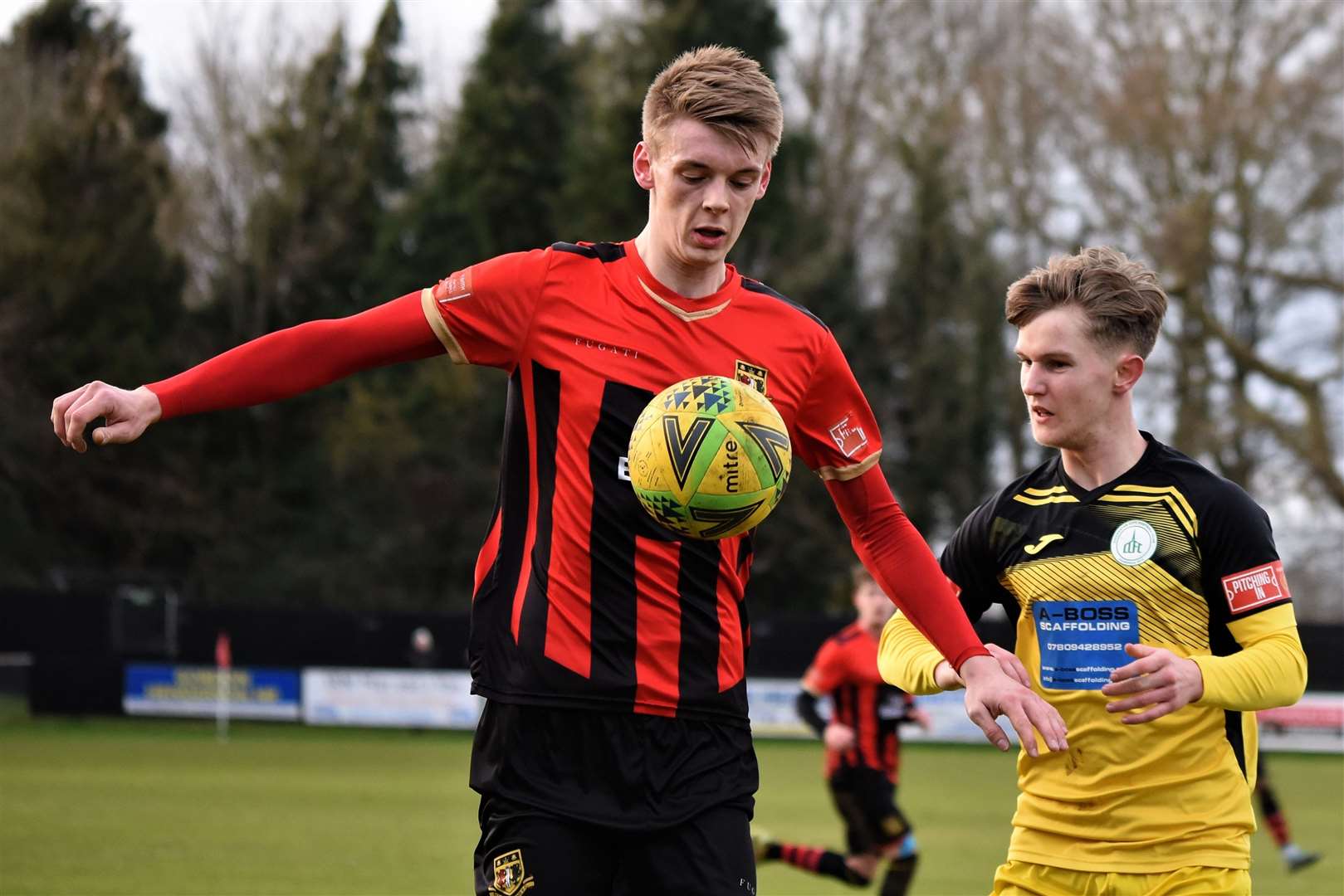 Sittingbourne defender Lex Allan in action against Chichester Picture: Ken Medwyn