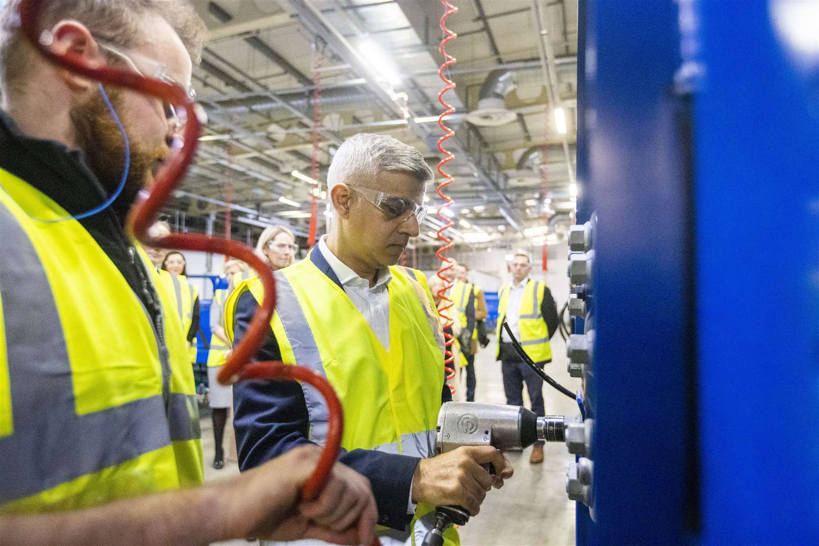 Sadiq Khan during a visit to the Wrightbus factory (Liam McBurney/PA)