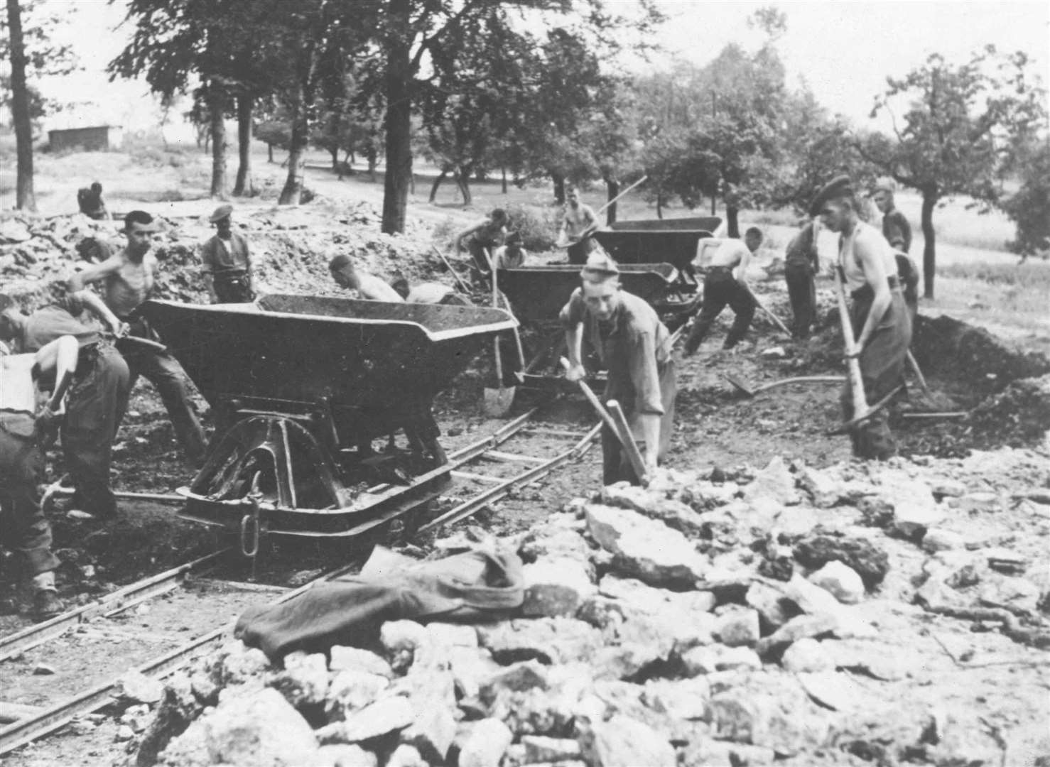 British prisoners of war at work at a stalag during the Second World War