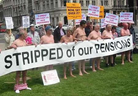 SUCCESSFUL PROTEST: Members of the Pensions Action Group, which represented former ASW Sheerness steel mill workers, outside Parliament during their long campaign